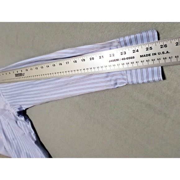 Peter Millar Nanoluxe Easycare Button Up Shirt Blue Striped Size 15.5 Long - Picture 5 of 8